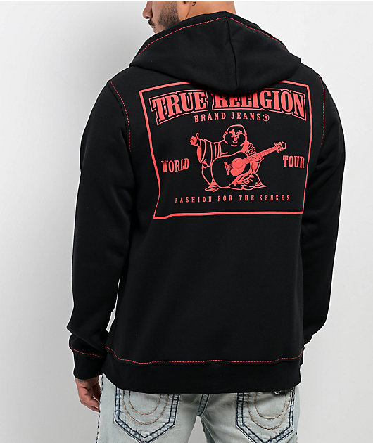 True Religion Big T Black & Red Zip Hoodie | Zumiez