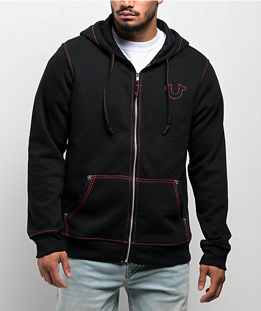 True Religion Big T Black & Red Zip Hoodie | Zumiez
