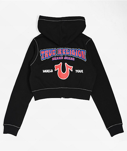 True Religion Big T Black Crop Zip Hoodie
