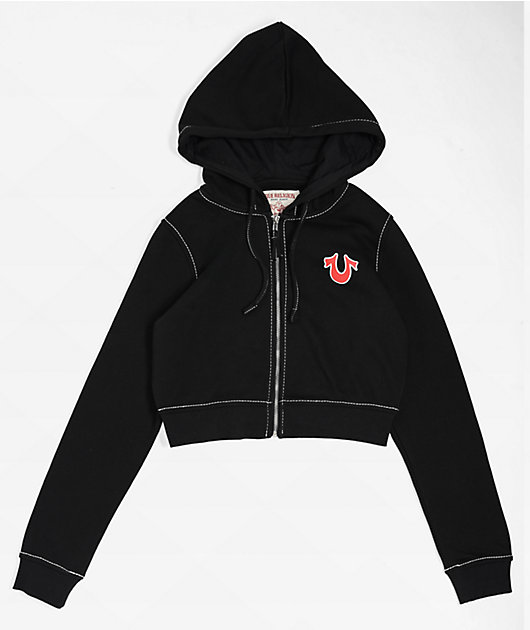 True Religion Big T Black Crop Zip Hoodie
