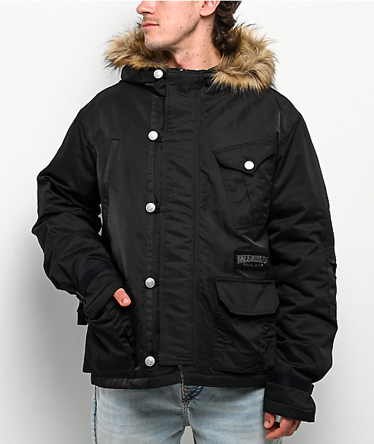 True Religion Big T Black Parka Jacket