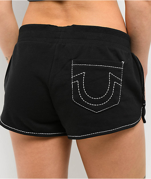 True Religion Big T Black Sweat Shorts