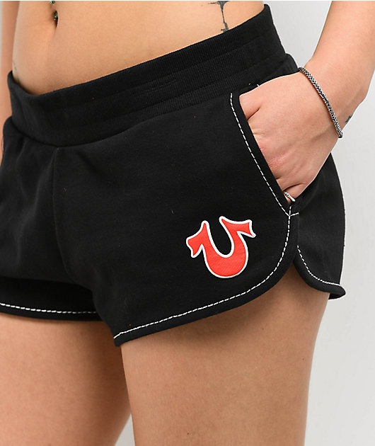 True Religion Big T Black Sweat Shorts