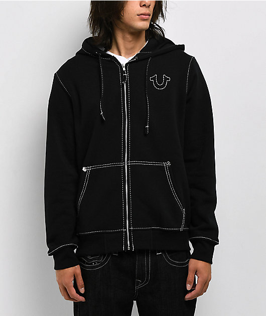 True Religion Big T Black Zip Hoodie | Zumiez