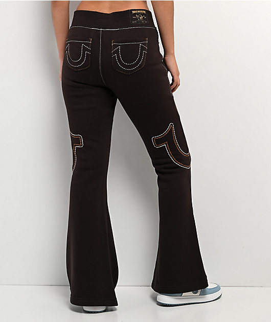 True Religion Big T Brown Low Rise Flare Sweatpants