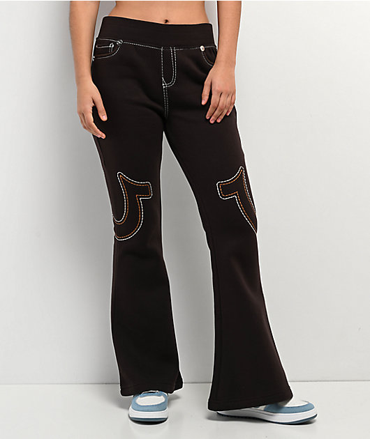 True Religion Big T Brown Low Rise Flare Sweatpants | Zumiez