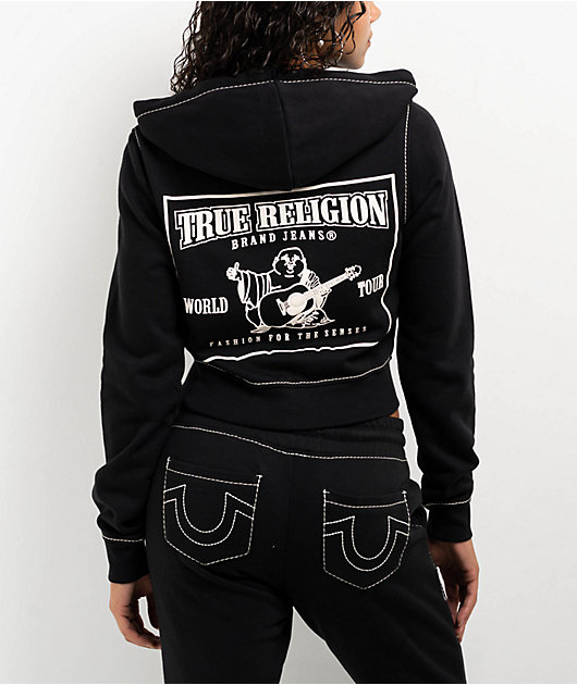 【TRUE RELIGION】BIG T ZIP フーディー True Religion Big T Buddha Black Crop Zip Hoodie | Zumiez