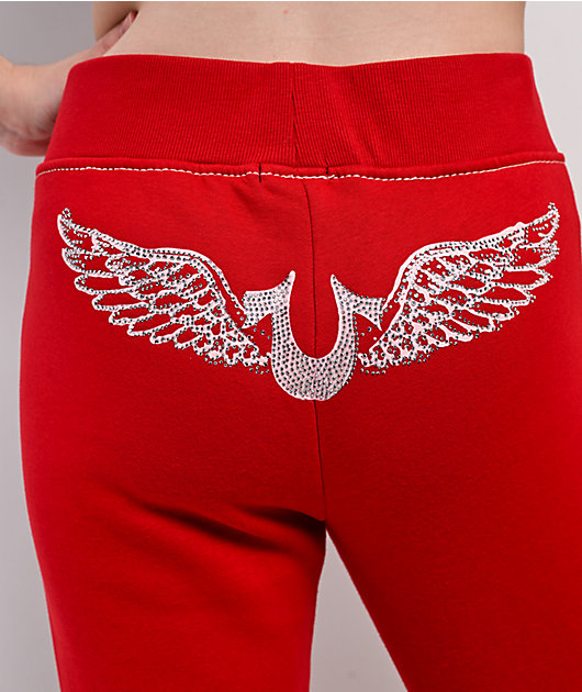 True Religion Big T Crystal Wing Barbados Cherry Flare Sweatpants