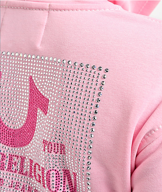 True Religion Big T High Waistband Pink Crop Zip Hoodie