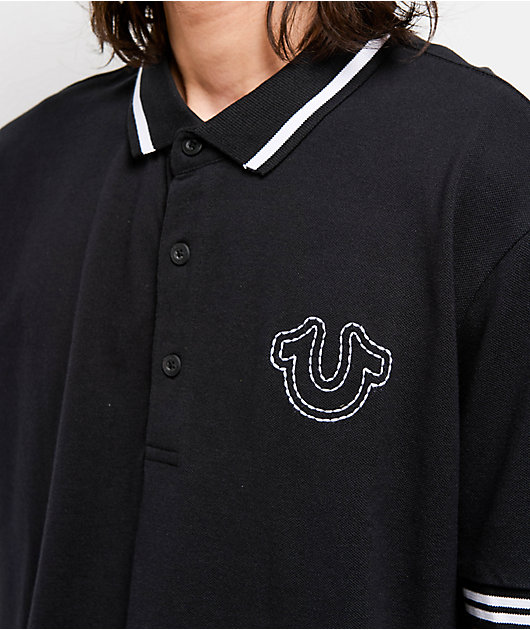 True Religion Big T Horseshoe Black Polo Shirt | Zumiez