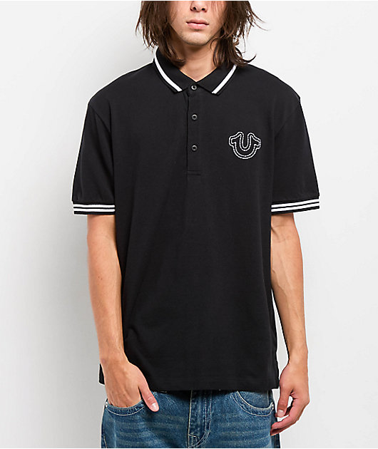 True Religion Big T Horseshoe Black Polo Shirt | Zumiez