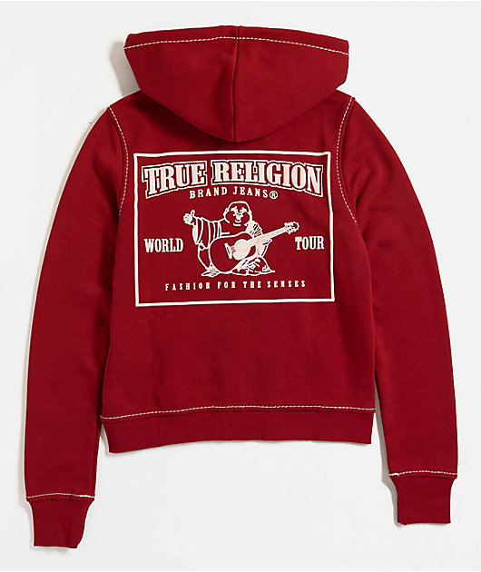 True Religion Big T Logo Red Zip Hoodie