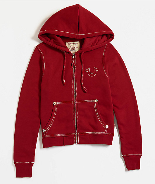 True Religion Big T Logo Red Zip Hoodie
