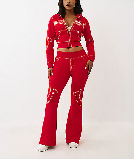 True Religion Big T Red Low Rise Flare Sweatpants | Zumiez