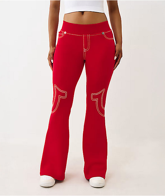 パンツ TRUE RELIGION flaredenimpants True Religion Big T Red Low Rise Flare Sweatpants | Zumiez