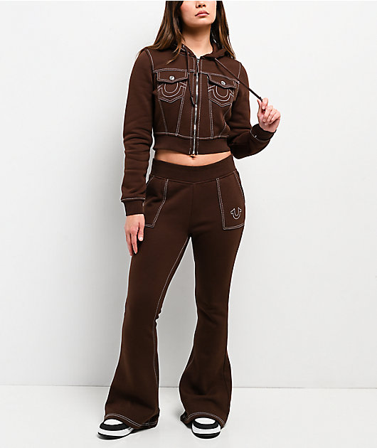 True Religion Big T Shrunken Burlwood Crop Zip Hoodie