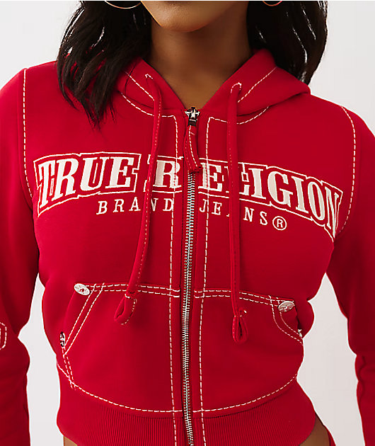 True Religion Big T Shrunken Trv Red Crop Zip Hoodie | Zumiez
