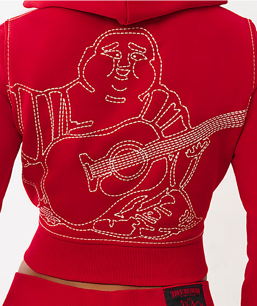 True Religion Big T Shrunken Trv Red Crop Zip Hoodie