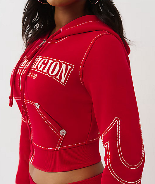 True Religion Big T Shrunken Trv Red Crop Zip Hoodie | Zumiez