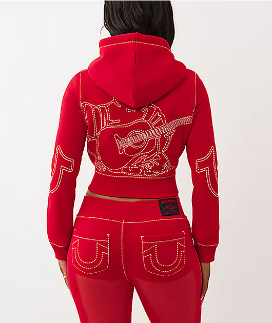 True Religion Big T Shrunken Trv Red Crop Zip Hoodie | Zumiez