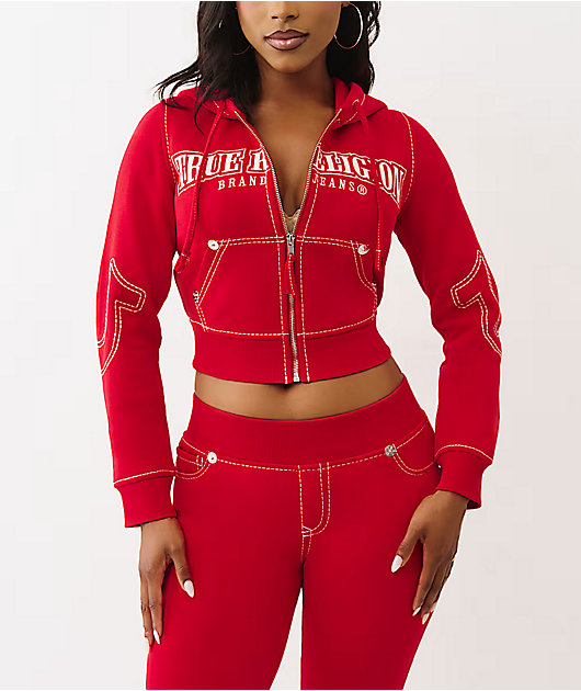 True Religion Big T Shrunken Trv Red Crop Zip Hoodie | Zumiez