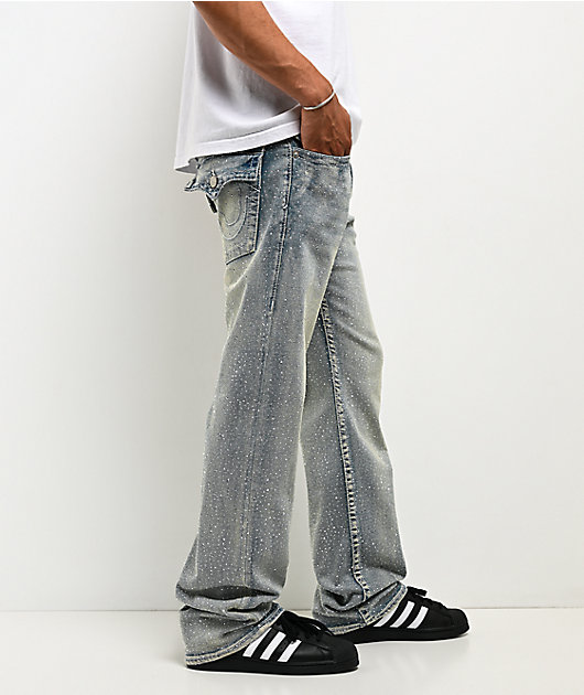 True Religion Billy Big T Rhinestone Grey Wash Bootcut Jeans