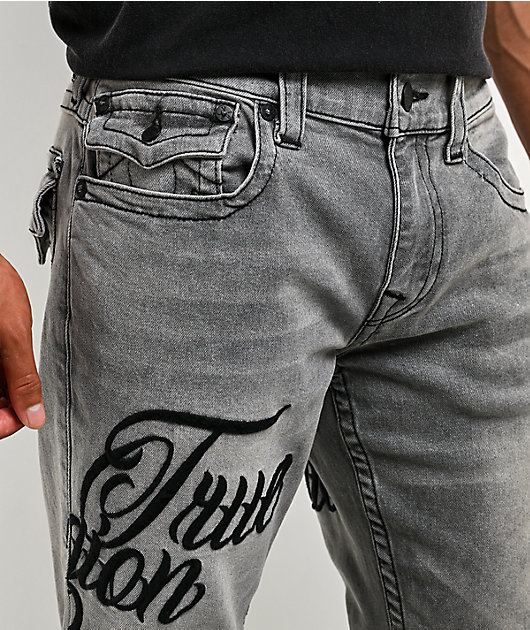 True Religion Billy Embroidered Grey Wash Bootcut Jeans