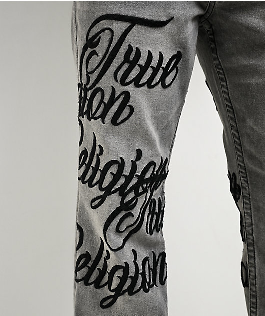 True Religion Billy Embroidered Grey Wash Bootcut Jeans