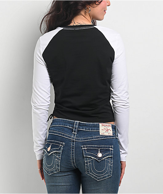 True Religion Black & White Raglan Asymmetrical Long Sleeve T-Shirt