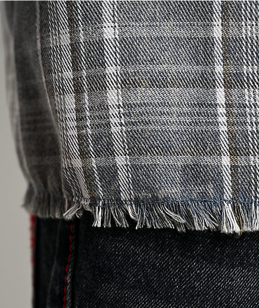 True Religion Bleached Horseshoe Plaid Cobalt Wash Flannel Shirt