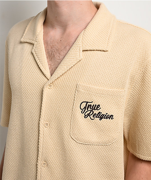 True Religion Blooms Knit Bleached Sand Camp Shirt