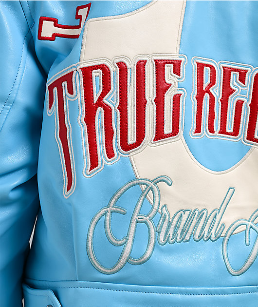 True Religion Blue Patent Leather Varsity Jacket
