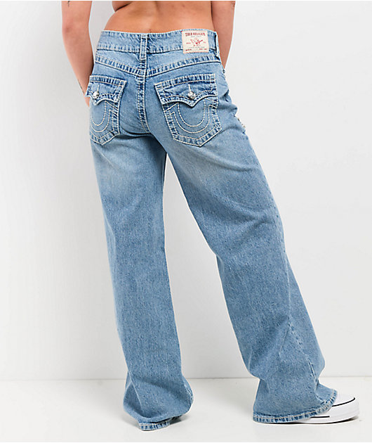 True Religion Bobbi Crystal Cutout Big T Blue Baggy Jeans