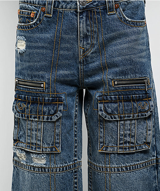 True Religion Bobbi Easy Hazel Wash Baggy Cargo Capri Jeans