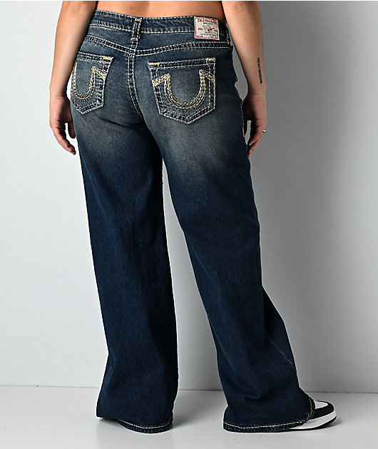 True Religion Bobbi Sparkle Glow Low Rise Super T Blue Baggy Jeans