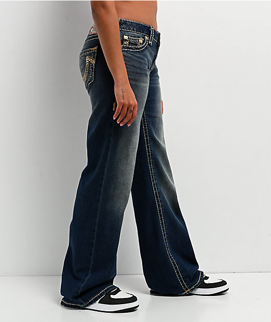 True Religion Bobbi Sparkle Glow Low Rise Super T Blue Baggy Jeans