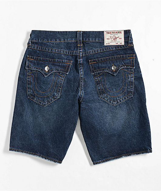 True Religion Bobby Dark Blue Relaxed Baggy Denim Shorts | Zumiez