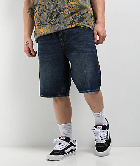 True Religion Bobby Dark Blue Relaxed Baggy Denim Shorts | Zumiez