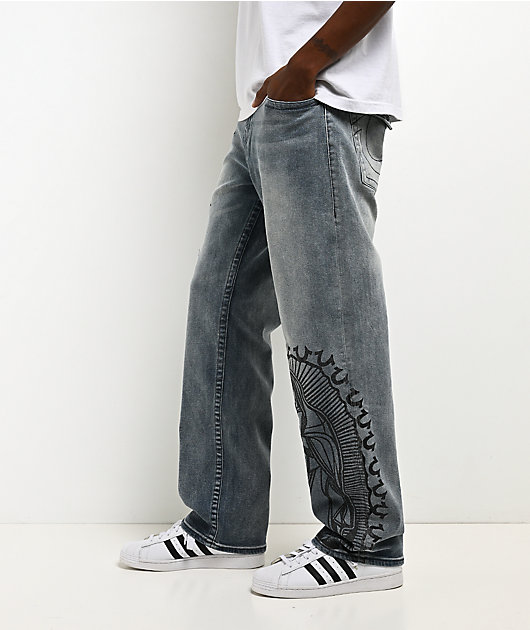 True Religion Bobby Flap Guadalupe Blue Wash Baggy Jeans