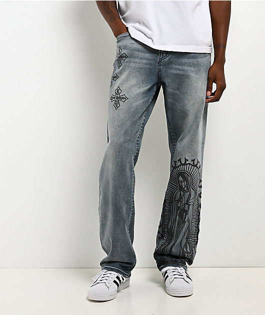 True Religion Bobby Flap Guadalupe Blue Wash Baggy Jeans