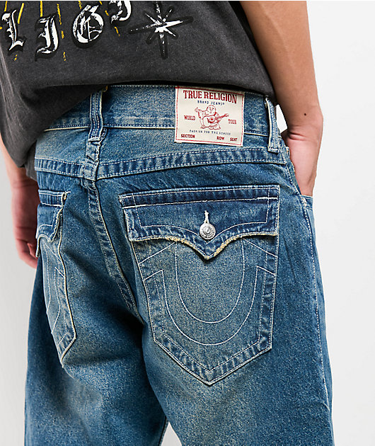 True Religion Bobby Flap Stormy Sky Wash Baggy Denim Shorts