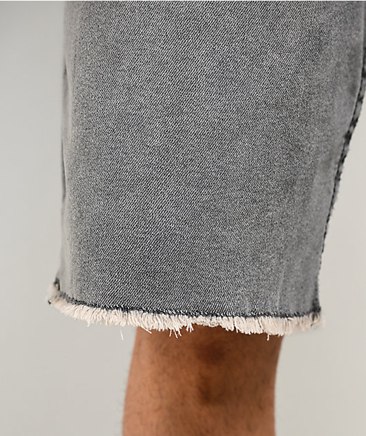 True Religion Bobby Frayed Hem Flap Grey Wash Baggy Shorts