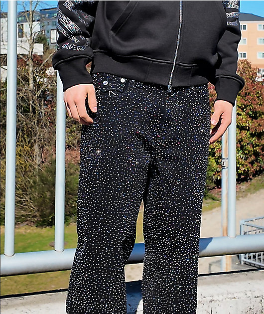 True Religion Bobby Rhinestone Big T Flap Body Rinse Black Wash Baggy Jeans  video