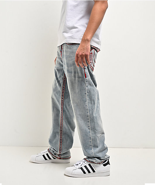 True Religion Bobby Super T Flap Playmaker Faded Indigo Wash Baggy Jeans