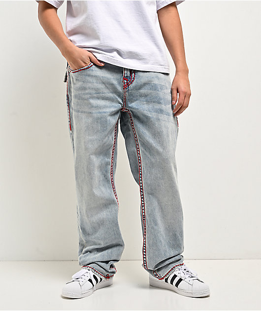 True Religion Bobby Super T Flap Playmaker Faded Indigo Wash Baggy Jeans