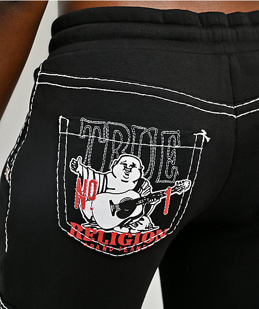 True Religion Buddha Black Contrast Stitch Cargo Sweatpants