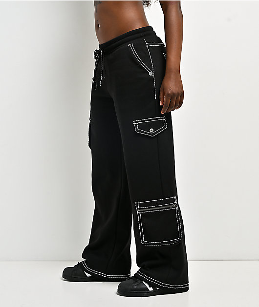 True Religion Buddha Black Contrast Stitch Cargo Sweatpants