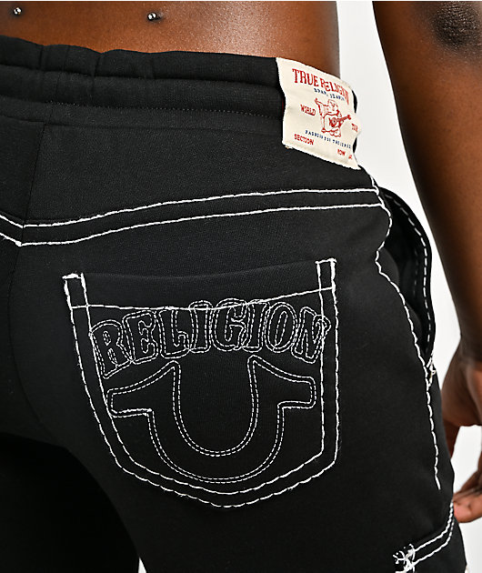 True Religion Buddha Black Contrast Stitch Cargo Sweatpants