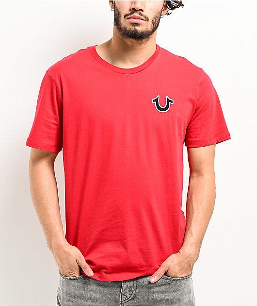 関税込み♪【TRUE RELIGION】エンボス エンブレム★ロゴ Tシャツ True Religion Logo-print Cotton T-shirt White And Blue True