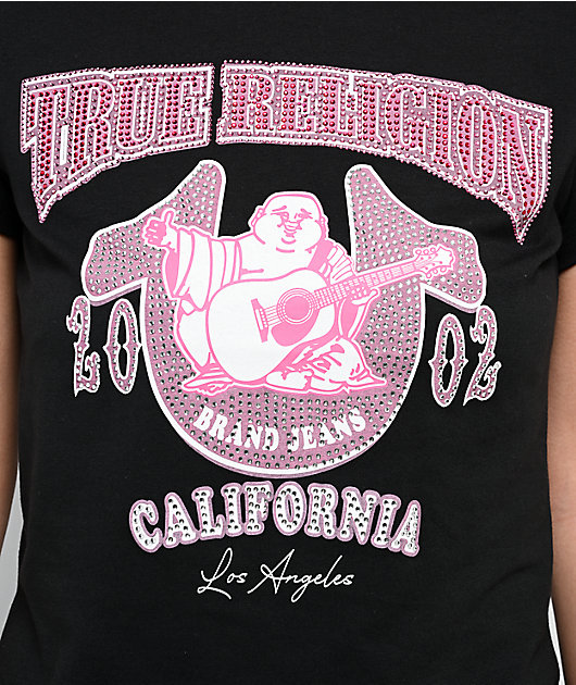 True Religion Buddha Pink Crystal Black T-Shirt